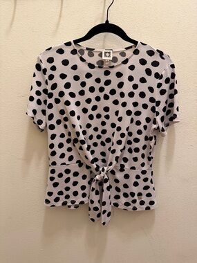 Anne Klein Polka Dot Tie-Front Women’s Top - Black on White